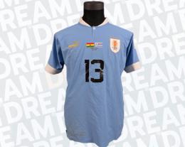 46   -  GUILLERMO VARELA #13 | 2022 WORLD CUP URUGUAY | GAME WORN vs GHANA | UNWASHED