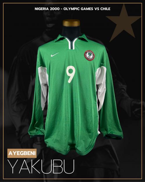 49   -   YAKUBU AIYEGBENI  #9 | 2000 NIGERIA OLYMPIC GAMES | GAME WORN vs CHILE | SWAPPED | PLAYER COLLECTION 