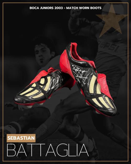 99   -  SEBASTIÁN BATTAGLIA  #5 | 2003 BOCA JUNIORS | MATCH WORN BOOTS | SIGNED