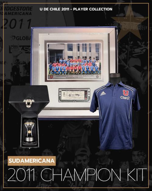 146   -  MATIAS RODRIGUEZ | 2011 U DE CHILE SUDAMERICANA | PLAYER TROPHY + FRAMED DELUXE PLAYER GIFT + POLO SHIRT  WORN DURING VISIT TO PRESIDENT