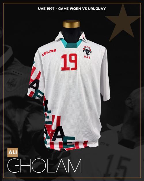 48   -  ALI GHOLAM #19 | 1997 UAE CONFEDERATIONS CUP | GAME WORN vs URUGUAY | PROVENANCE