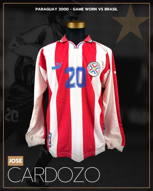 85   -  JOSÉ CARDOZO #20 | 2000 PARAGUAY WCQ | GAME WORN vs BRASIL | PLAYER COLLECTION
