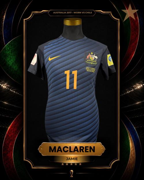 56   -  JAMIE MACLAREN #11 | 2017 AUSTRALIA CONFEDERATIONS | GAME WORN vs CHILE | KITMAN COLLECTION