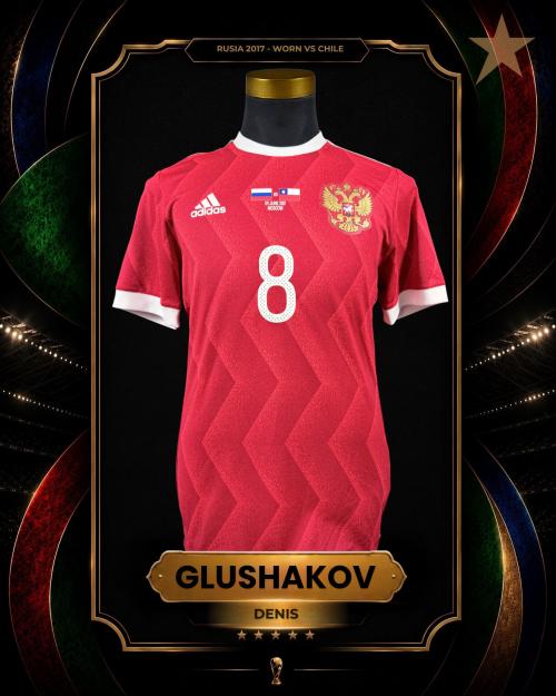 57   -  DENIS GLUSHAKOV #8| 2017 RUSSIA | GAME WORN vs CHILE | KITMAN COLLECTION