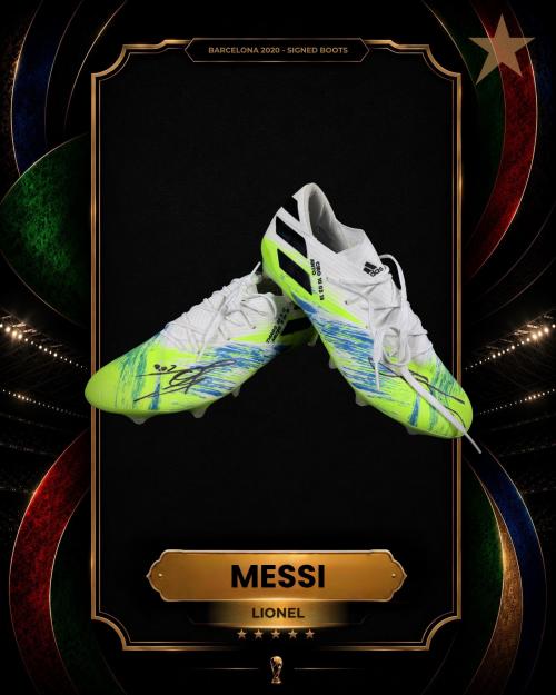 73   -  LIONEL MESSI #10 | 2020 BARCELONA | GAME WORN BOOTS | DUAL SIGNED | GREAT PROVENANCE | MUSEUM PIECE