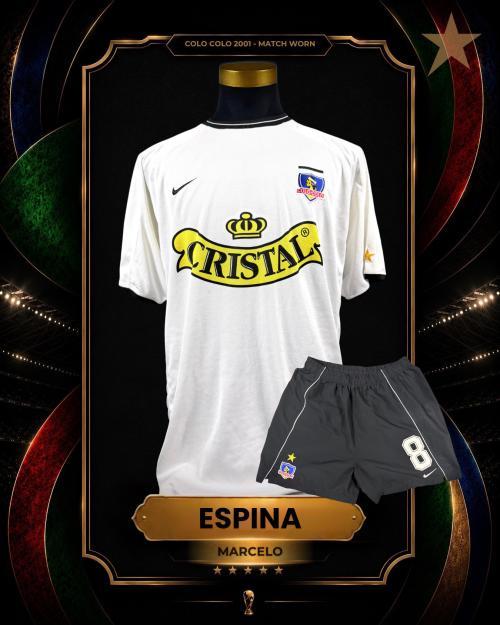 164   -  MARCELO ESPINA #8 | 2001 COLO COLO  | MATCH WORN | JERSEY + SHORT
