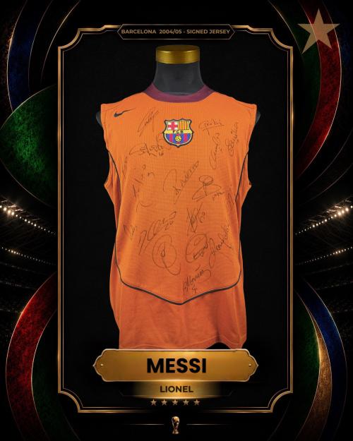 72   -  RONALDINHO & MESSI | 2004/05 BARCELONA   | TRAINING WORN JERSEY | SIGNED BY TEAM