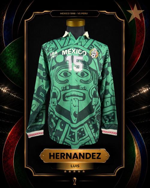 95   -  LUIS HERNÁNDEZ #15 | 1998 MÉXICO  | GAME WORN vs PERÚ | SWAPPED | PLAYER COLLECTION